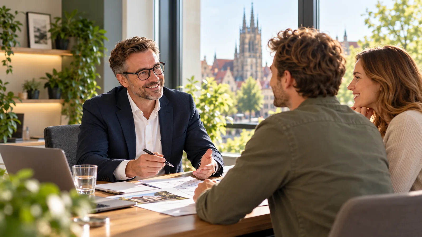 Beratungsgespräch zur Baufinanzierung mit Blick auf Münster