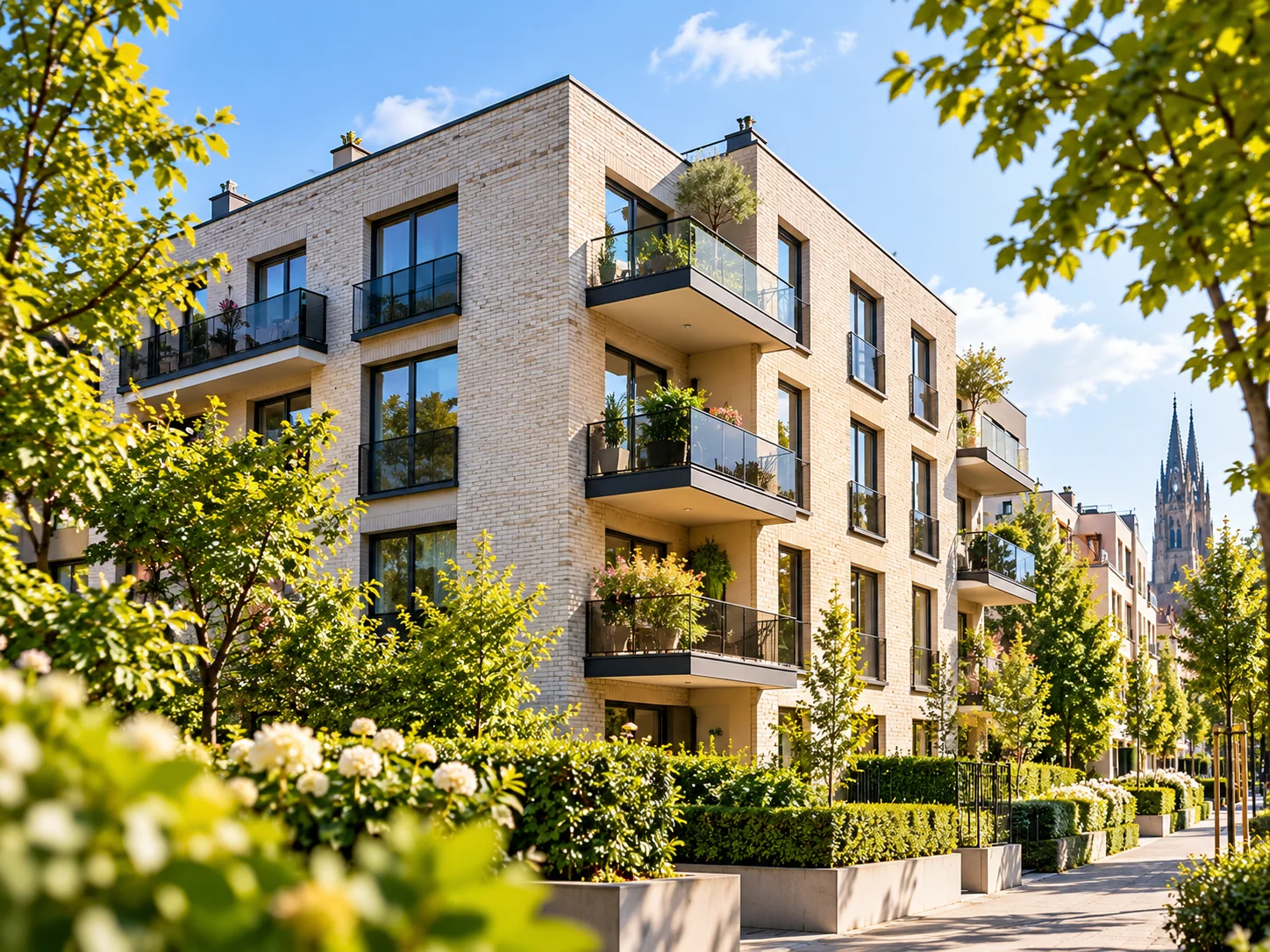 Modernes Mehrfamilienhaus in Münster als Motiv für Bestandswohnungen
